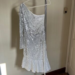 Glamorous One Shoulder Silver Sequin Dress